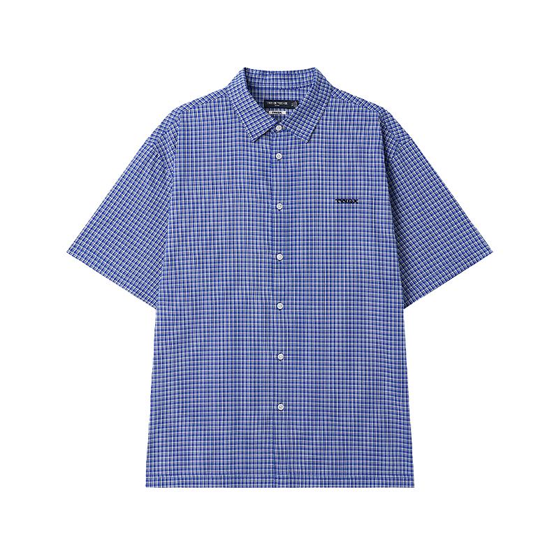 Teenie Weenie Men s Embroidered Checkered Lapel Short Sleeve Shirt L