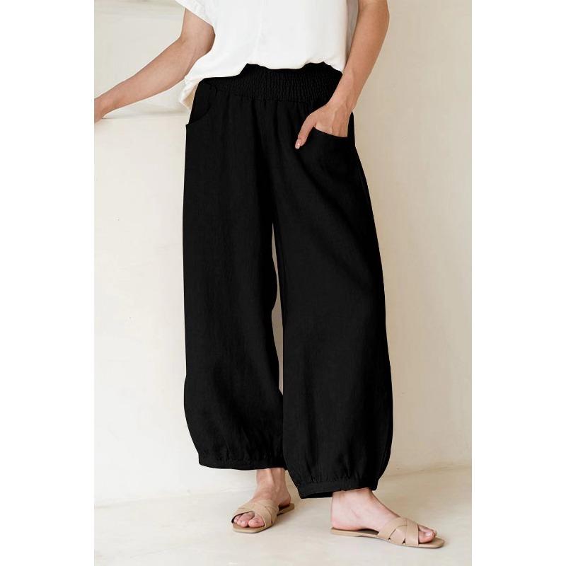 Women S Loose Fit Solid Color Wide Leg Casual Pants S