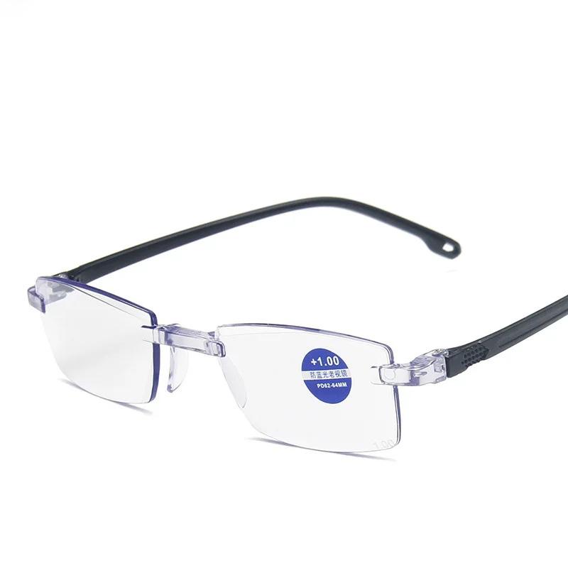 Anti Blue Light Blocking Rimless Reading Glasses for Women Men Square Frameless Presbyopic Computer Eyeglasses Diopters +1.0 1.5 2