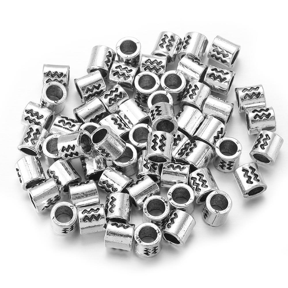 60pcs/lot Twelve Constellations Beads Alloy Beads Big Hole Tube Beads Spacer Loose Beads For Jewelry Making DIY Accessories