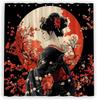 Japanese Geisha Shower Curtain Asian Red Cherry Blossoms Floral Full Moon Sun Oriental Woman Traditional Japan Girl Spring