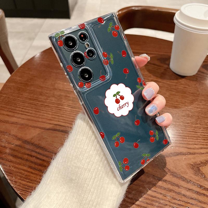 

Little Cherry Pattern Phone Case For Samsung Galaxy S26 S25 S24 S23 Ultra S22 Plus S24 S21 FE S25Edge Transparent Soft TPU Cover Galaxy S26