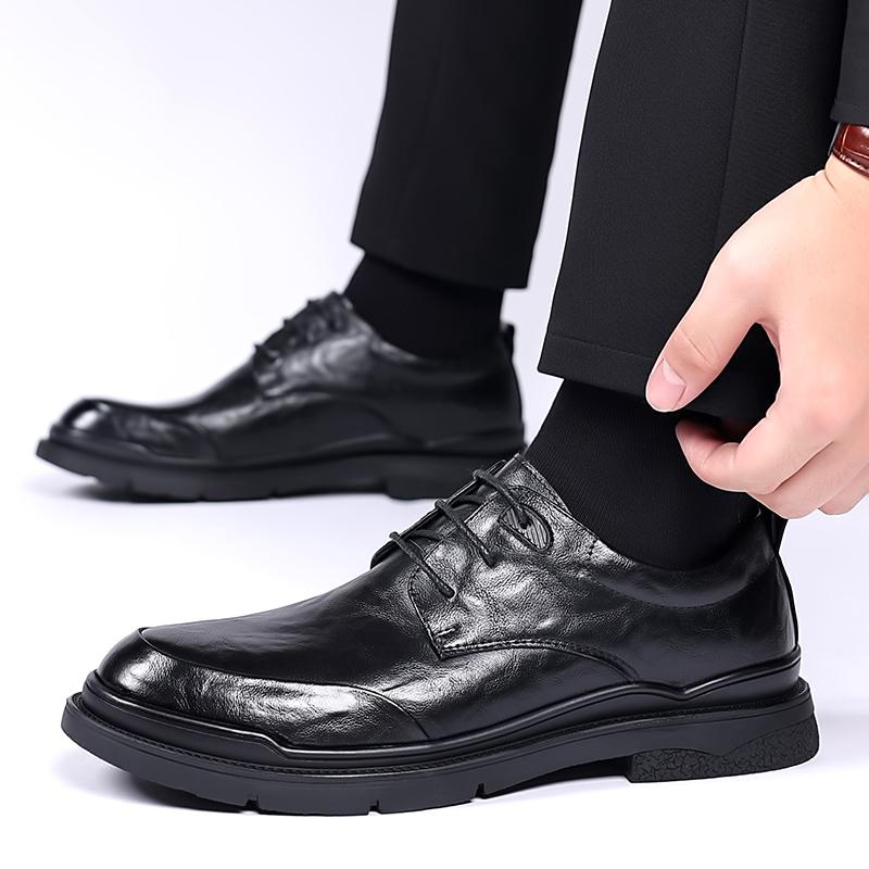 Fashion New Fashion Spring Men Leather Flats British Style Breathable Male Formal Shoes Casual Round Toe Thick Bottom Business Man Shoes