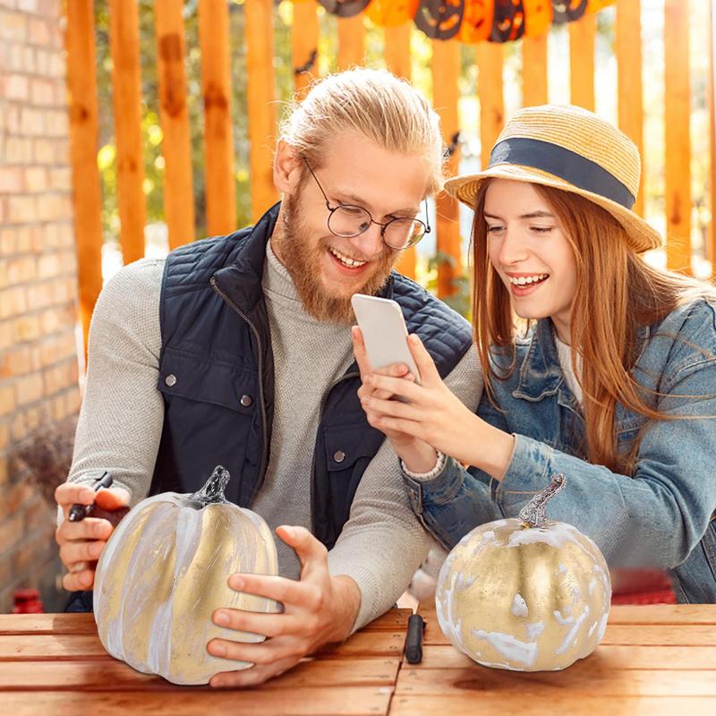 Faux Pumpkins 7Pcs Harvest Decor Fake Decoration Foam Pumpkins For Festival Thanksgiving Fall Harvest Home Decoration