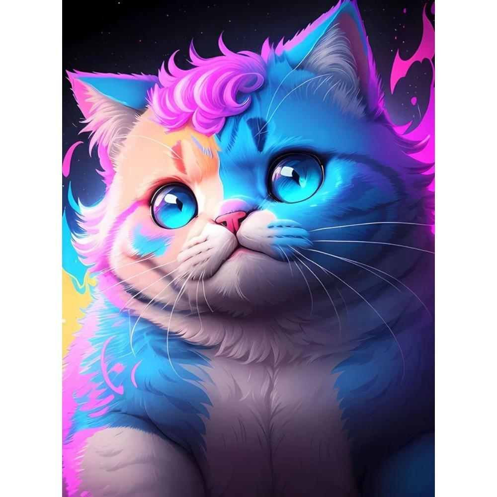 Diamond Painting Full Drill Colorful Cat Round Diamond Painting Cartoon Cute Animal Diy Diamond Mosaic Painting Home Decoration