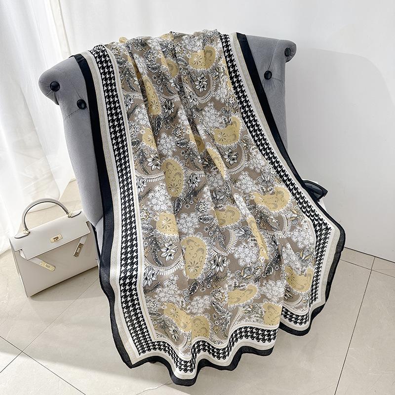 Women's retro cashew flower scarf personalized spring and autumn fashion thousand bird grid printing thin scarf tide
