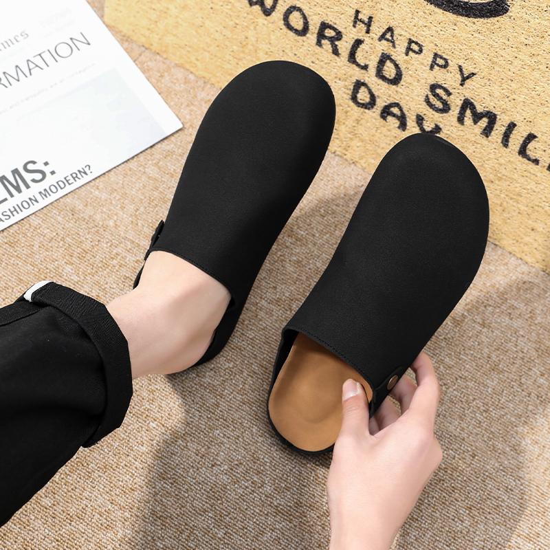 Luxury Leather Half Shoes for Men Black Mules Backless Loafers Slippers Semi-Drag Casual Shoes Male Slides Outdoor Slip On Flats