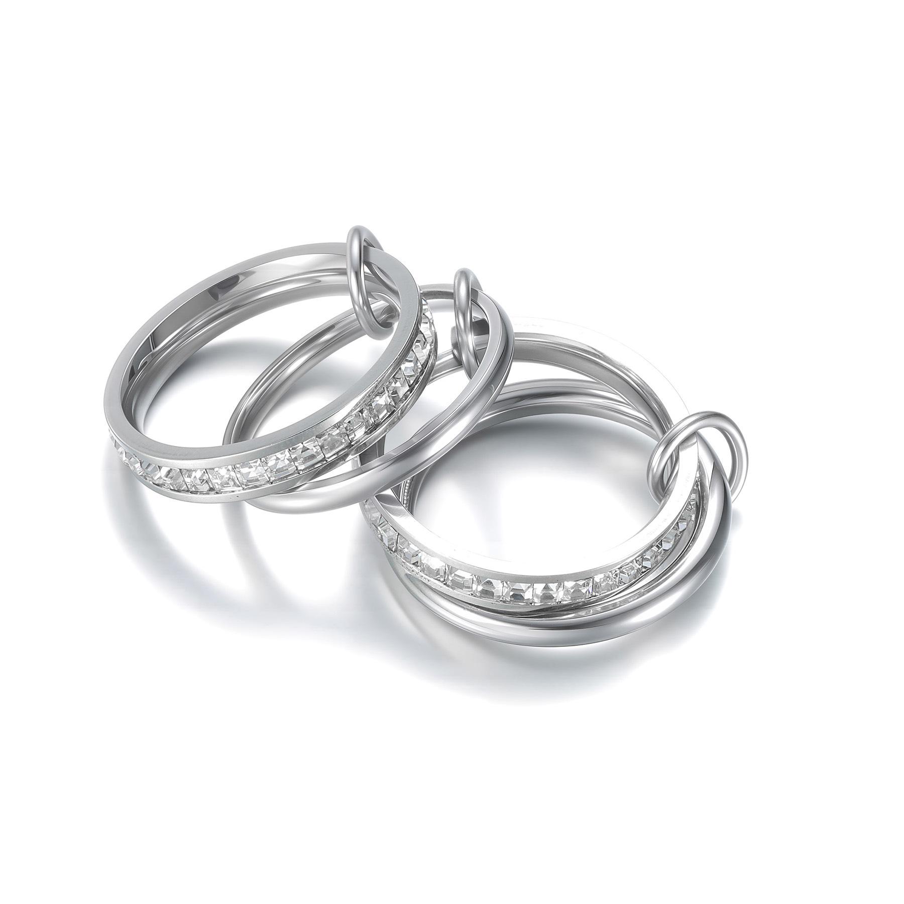 

A Niche Two-Color Four-Ring Stainless Steel Ring, Hypoallergenic, Ins Style, Stacking Artifact, Suitable For Young Women 9 срібний