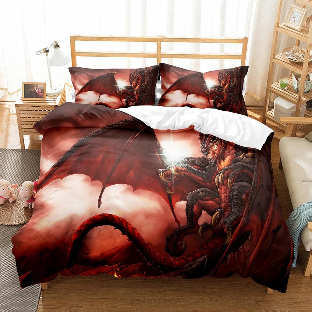 Purple Dragon Duvet Cover Jungle Animals Myths and Legends Dragon Children Boys Children Teens for Bedroom Decoration Queen King