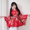 Japanisches Yukata Set Damen - Blumenmuster Kimono Stil Kleid Süß Frisch Lässig Einheitsgröße