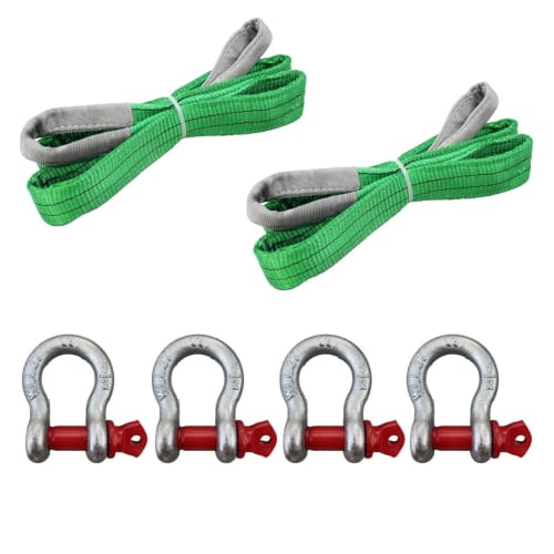 HELIX 2m sling belt, 50mm wide, with 2-ton shackle, 2000kg load capacity, nylon sling for lifting and towing, includes Japanese instructions, 2t sling