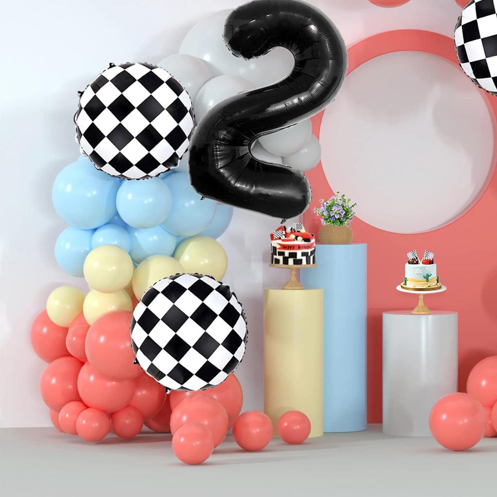 Balloon Set 2-year-old Racing Theme Balloon Arched Wreath Set Coral Pink Blue Yellow Balloon Birthday Party Background Wall