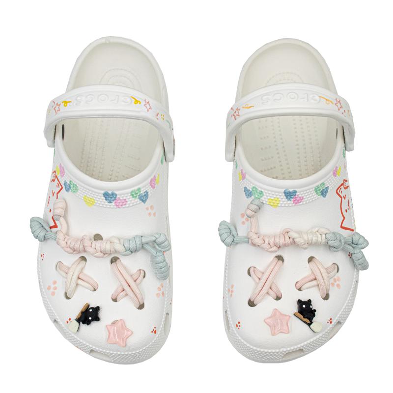 Crocs Classic clog Pink Blue Meow Star EVA Gradient Stylish Comfortable and Versatile Hole Shoes for men and women white