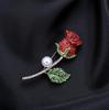 New Hot Beautiful Crystal Trendy Rose Red Flower Brooch Pins Jewelry Women Alloy Brooches Accessories Jewelry Gfit