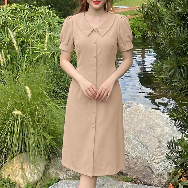 ZANZEA Women Casual V-Neck Solid Color Summer Short Sleeve Dress