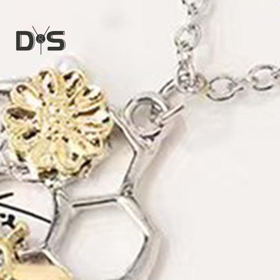Collier abeille, fleur et nid d'abeille, pendentif en strass, cadeau pour femme, chaîne réglable, symbole d'amour romantique, bijoux