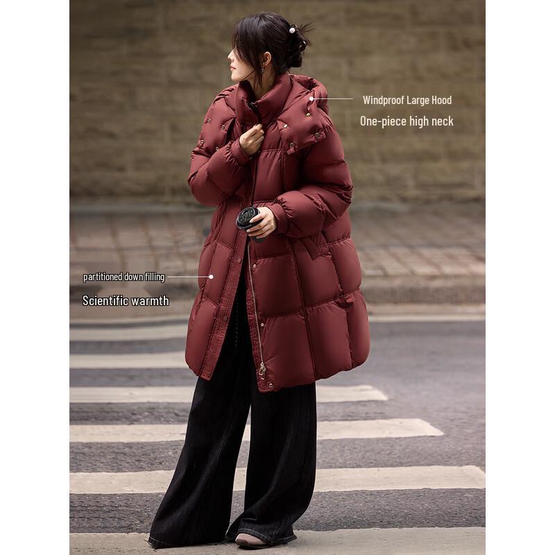 XWI Women's Puffy Hooded Mid-Length 90% White Duck Down Jacket