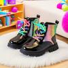 Trendy Girls Rainbow Zip Ankle Boots Sparkly Non Slip Rubber Sole Lace Up Colorful Shoelaces Fall Winter Princess Style