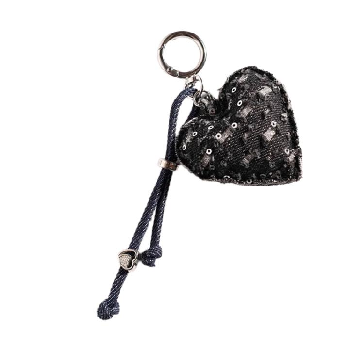 Charming Denims Heart Keychain Cute Design Sturdy Fabric Perfect For Keyrings Bags Gift Giving