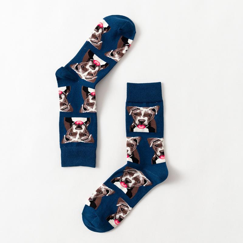Men Socks Spotted Dog Bulldog Dog Coloured Long Style Mangy Dog Tide Socks