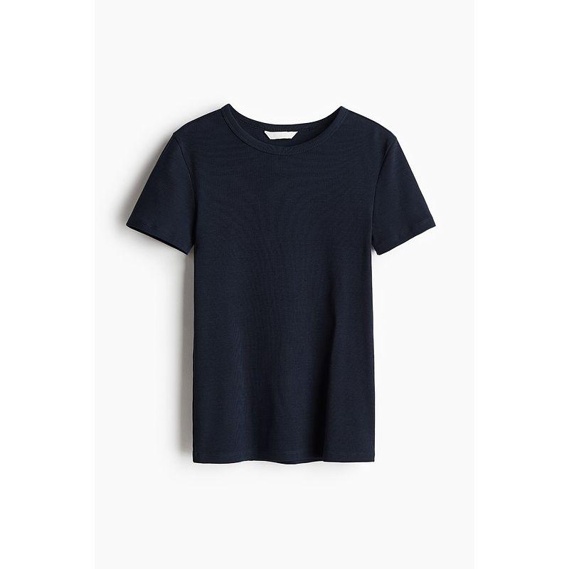 

Женская футболка HM 2025 Осень Новое поступление Мода Слим Короткий рукав Узкий вырез Прямой низ Топы 1260556 Navy blue 170/104