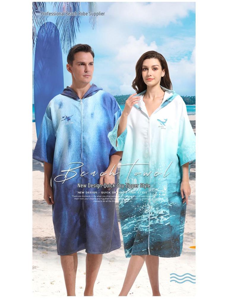 2025 Quick-Dry Hooded Swim Poncho with Zipper - Portable Bathrobe and Beach Towel