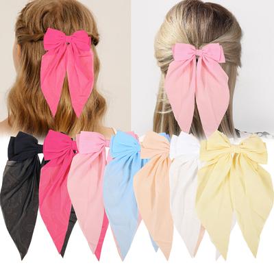 7pcs Elegant Large Bow Ribbon Hair Clip for Women Simple Solid Satin Spring Clip Ponytail Bow Hairpin Girls Hair Accessories