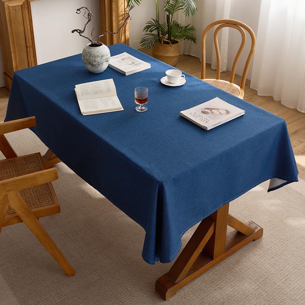 Modern Chinese Style Cotton Linen Tablecloth - Solid Color Rectangular Design for Dining or Tea Room
