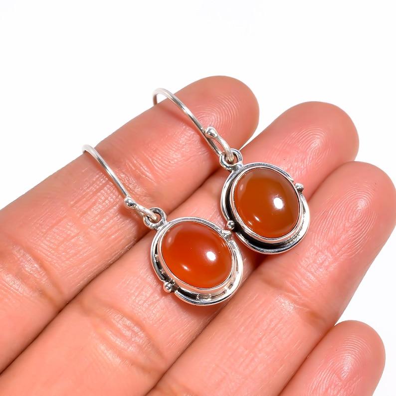 Carnelian Stone Earrings, Natural Carnelian Gemstone Dangle Earrings, Sterling Silver Boho Jewelry