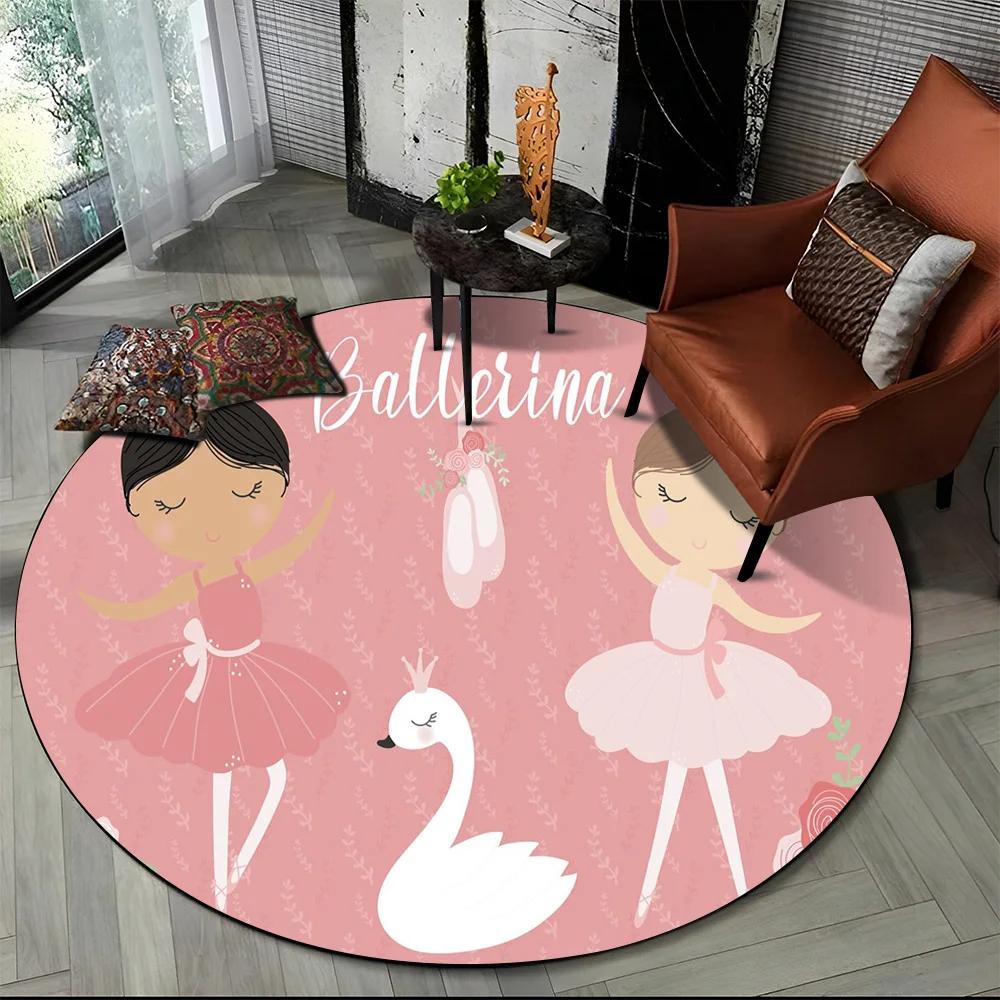 Cartoon Ballet Girl Round Carpet Fairy Ballerina Unicorn Rug for Living Room Bedroom Child Room Decor Doormat Non-slip Floor Mat