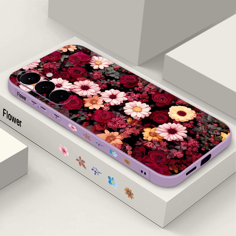 Floral Pattern Case For Samsung Galaxy S26 S25 Ultra S24 S23 S22 Plus S21 FE A15 A16 A17 A35 A36 A54 A55 A56 5G Silicone Cover
