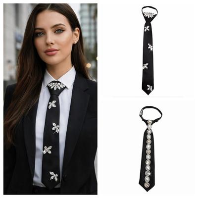 Korean Style Long Necktie Black Decoration Shirt Tie Fashion Rhinestones Tie  Men