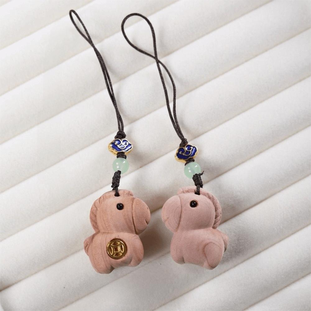 Tierkreiszeichen Pferd Schlüsselanhänger Sandelholz Chinesischer Stil Schlüsselring Niedlich Holz Handykette Unisex