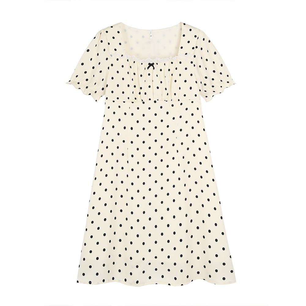 Plus Size Polka Dot Square Neck Puff Sleeve Dress 2XL (recommended for 70-80 kg)