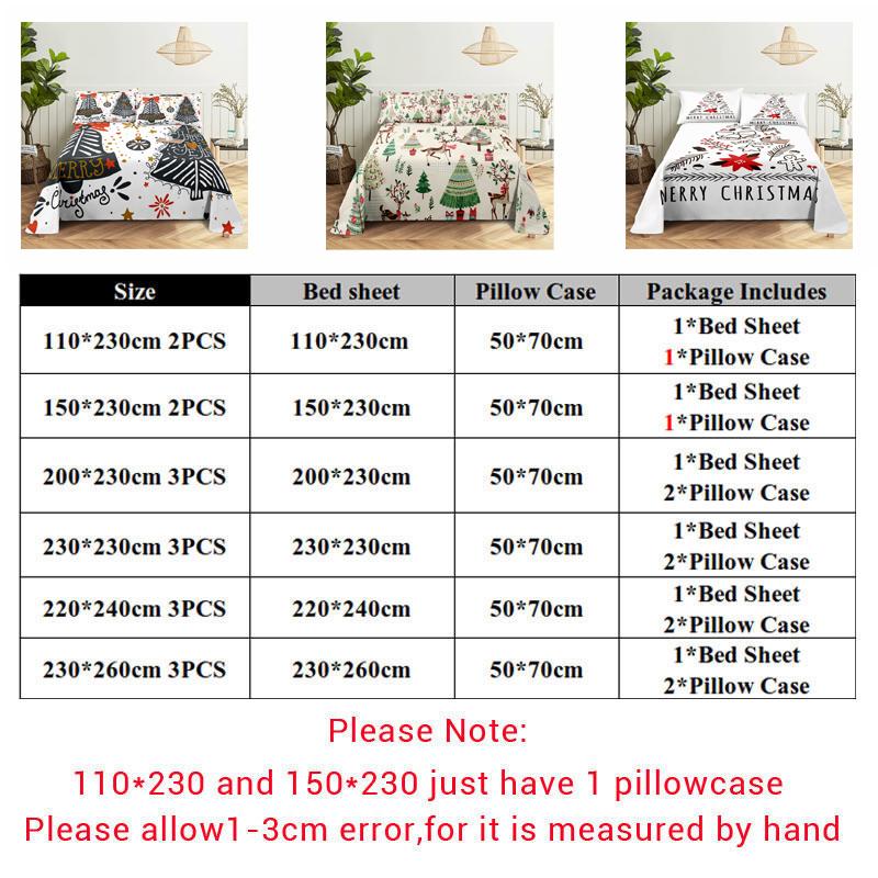 Bed Sheet Set 240x220 Christmas Tree With Pillowcase Letter Green For Single Double Beds Kids Adult 3D Bedding Texile Twin Full