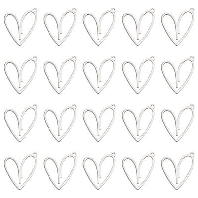 20Pcs 304 Stainless Steel Pendants, Heart Charm, Stainless Steel Color, 27x24x1.5mm, Hole: 2mm