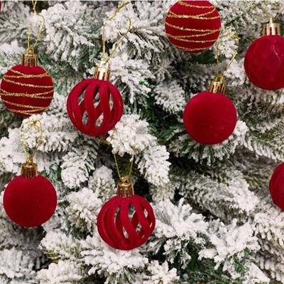 12pcs/Set 4CM Christmas Ball Ornaments Sparkling Flocking Christmas Spheres Plastic Velvet Xmas Window Decor Wreaths Decor