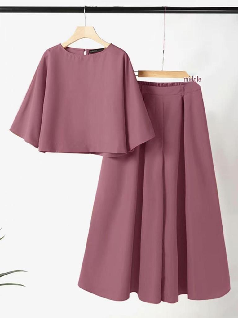 2026 Spring/Summer Women's Solid Color Short Sleeve Casual Loose Trousers Two-Piece Set
