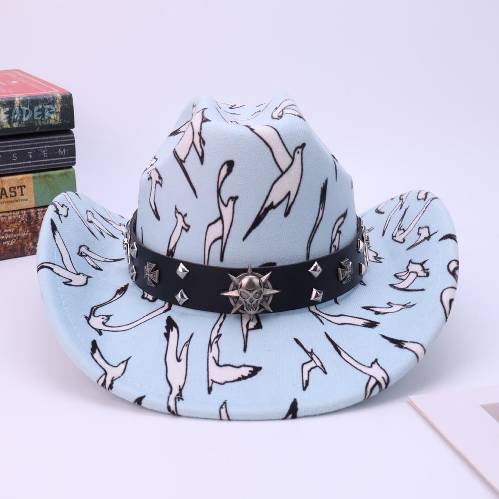 Classic Skull Western Cowboy Hat European and American style versatile old eaves one-word gentleman's top hat