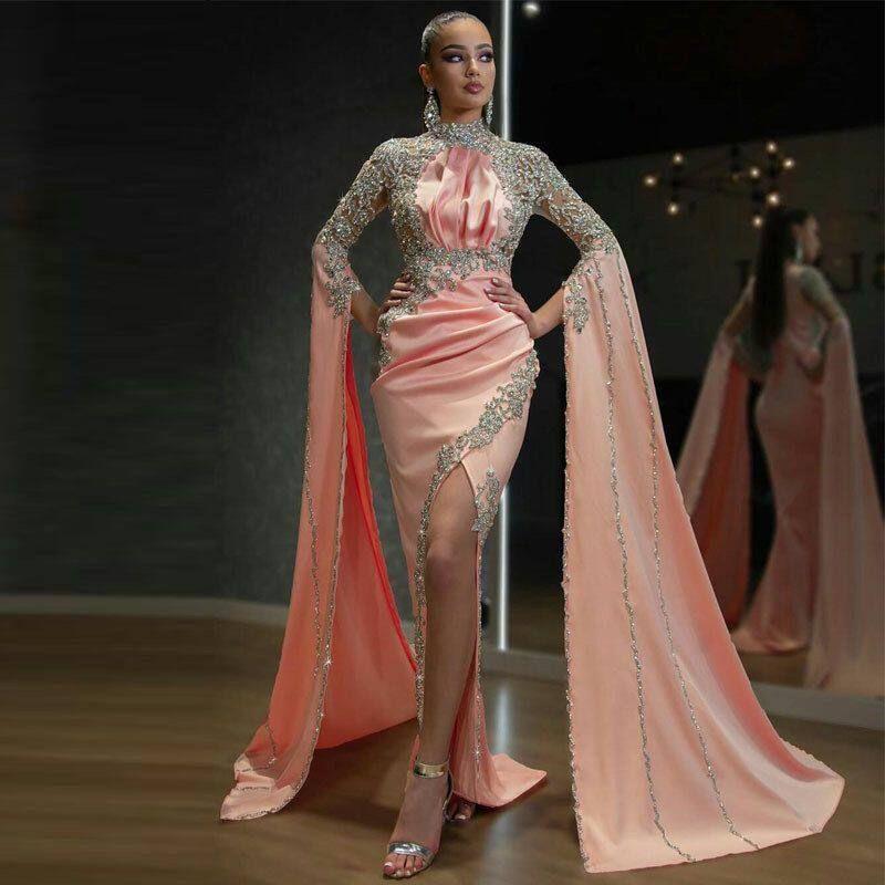 

2025 Cross-Border Spring New Amazon European and American Women s Fashion Pink Sexy Evening Dress with Slit and Gold Embellishments Long Dress Pink S