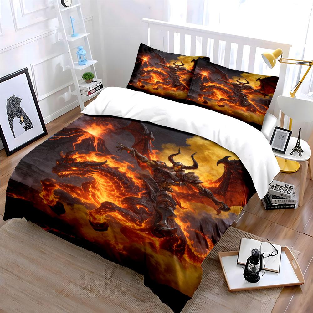 Fiery dragon and warrior. Bedding sets Duvet cover sets Duvet covers Pillowcases(1 * Duvet Cover 2 * Pillowcases without duvet insert)