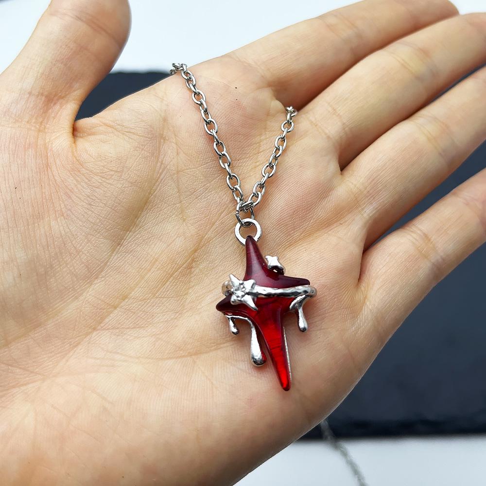 New Arrival Gothic Red Cross Star Necklace for Men and Women - Dark Halloween Style
