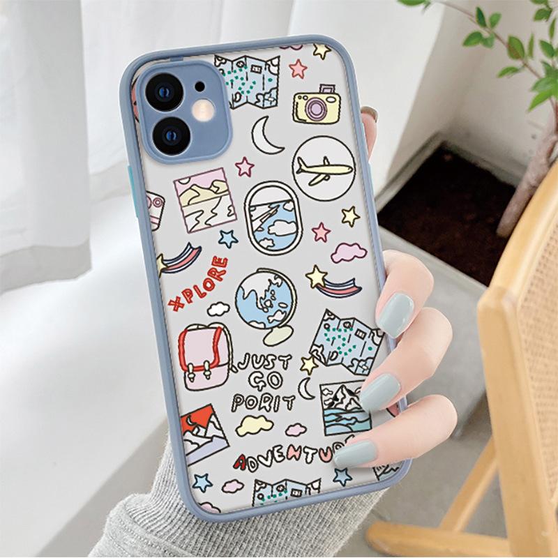 Silicone cartoon cute applicable Apple 14pro max painted 12pro mobile phone case TPU frame 12 protective case