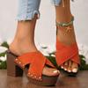 Fashion Super High Heel Square Heel Liangluo Women's Fashion Round Toe Studded Cross Strap Platform Non-Slip High Heels