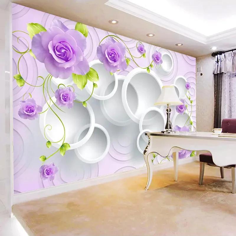Mural Wallpaper Modern 3D Stereo Flowers Circle Photo Wall Paper Living Room TV Sofa Background Wall Home Decor