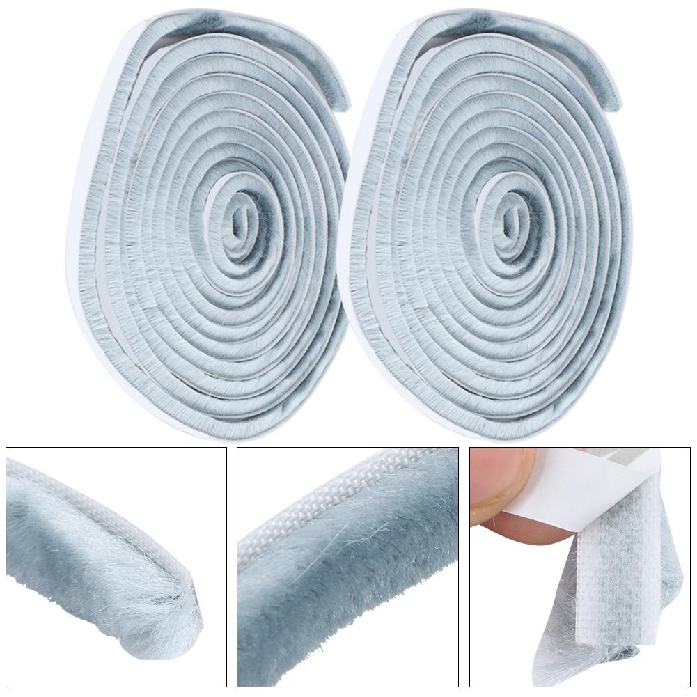 2 Pezzi 9x9mm Antipolvere Antivento Autoadesiva Striscia Sigillante a Spazzola per Porta Finestra 5m Grigio Argento