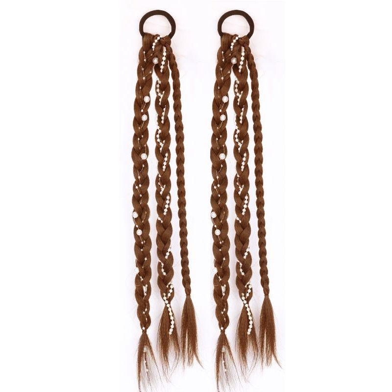 Wig Ponytail Braid Fishbone Cable Stitch Long Braid Female Artificial Nature Internet Celebrity Braided Hair Boxing Double Ponytail Pearl Dreadlocks