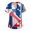 Women's Fashionable V-Neck Short-Sleeved Work Top With Pockets And Independence Day Print  Uniform