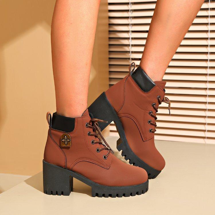 Frühling Herbst Mode Damen Plateau Hoher Absatz Runde Spitze Übergröße Schuhe für Damen 35-42 Stiefelette Rutschfeste Schuhe