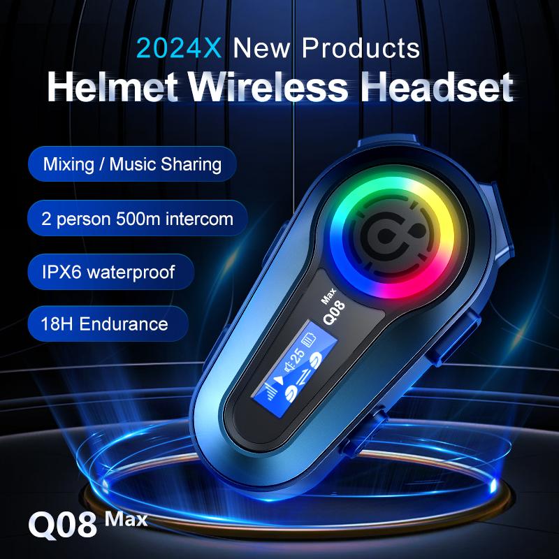 Q08 Max Motorcycle Helmet Bluetooth Intercom Summer LCD HD Digital Display Music Sharing Intercom Distance 500 Meters Waterproof